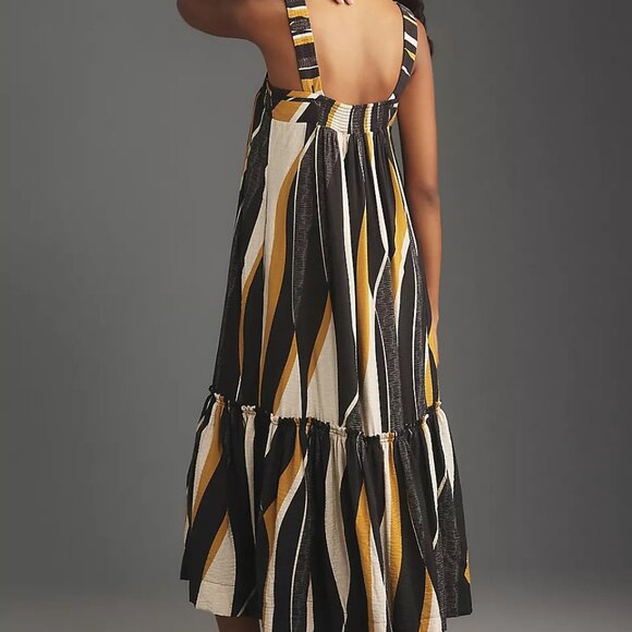 NWT By Anthropologie Square-Neck Waistless Midi Dress Black Motif Size L - Picture 8 of 9